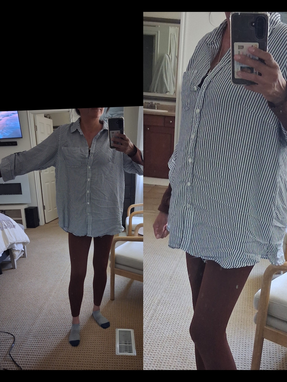 Velvet Heart White and Navy Striped Button-Up Tunic Size 1X